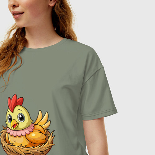 Женская футболка оверсайз Курица в гнезде / Авокадо – фото 3