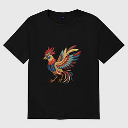 Футболка оверсайз женская Грозный петух готов к бою, цвет: черный