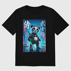Футболка оверсайз женская Panda samurai - bushido ai art, цвет: черный