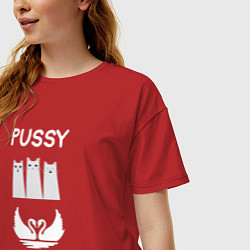 Футболка оверсайз женская Кошки лебеди, цвет: красный — фото 2