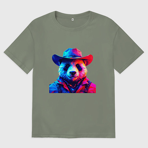 Женская футболка оверсайз Панда ковбой / Авокадо – фото 1