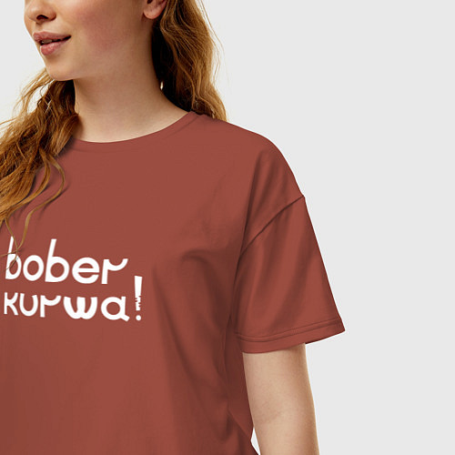 Женская футболка оверсайз Bober kurwa wht / Кирпичный – фото 3