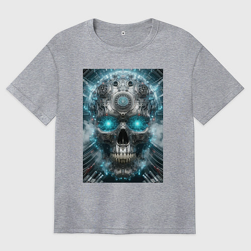 Женская футболка оверсайз Electrified cyber skull - ai art fantasy / Меланж – фото 1