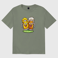 Футболка оверсайз женская Две весёлые кружки, цвет: авокадо