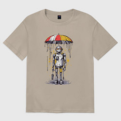 Футболка оверсайз женская Одинокий робот под зонтом, цвет: миндальный