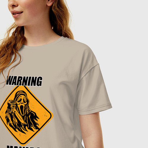 Женская футболка оверсайз Предупреждающий знак Maniac zone / Миндальный – фото 3