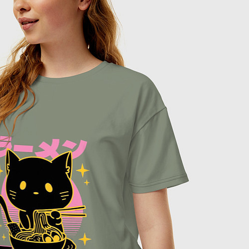 Женская футболка оверсайз Котик с лапшой / Авокадо – фото 3
