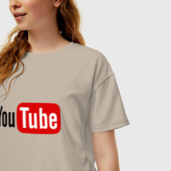 Футболка оверсайз женская You tube logo, цвет: миндальный — фото 2