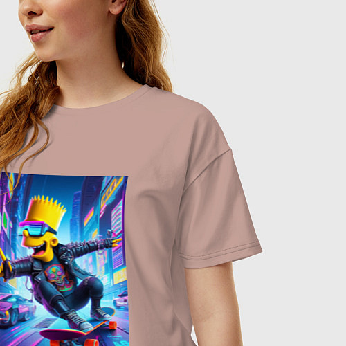 Женская футболка оверсайз Барт Симпсон на скейтборде - нейросеть / Пыльно-розовый – фото 3