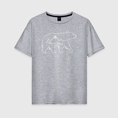 Женская футболка оверсайз Мишка и горы / Меланж – фото 1