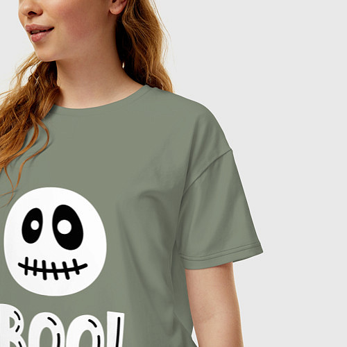 Женская футболка оверсайз Страшный белый смайлик: Буу! / Авокадо – фото 3