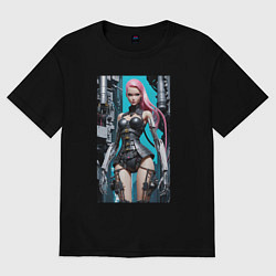 Футболка оверсайз женская Barbie cyber warrior - ai art fantasy, цвет: черный