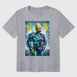 Футболка оверсайз женская Homer Simpson - neon glow ai art, цвет: меланж