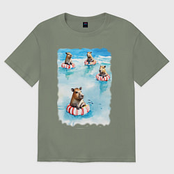 Футболка оверсайз женская Капибара на море, цвет: авокадо