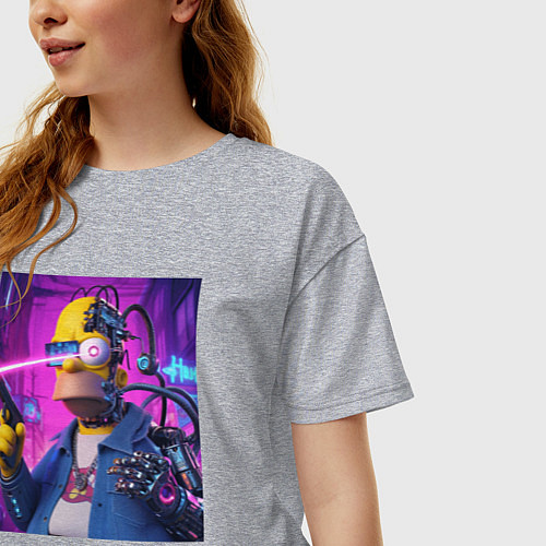 Женская футболка оверсайз Кибер Гомер Симпсон - нейросеть фантазия / Меланж – фото 3