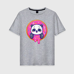 Футболка оверсайз женская Панда в пончике, цвет: меланж