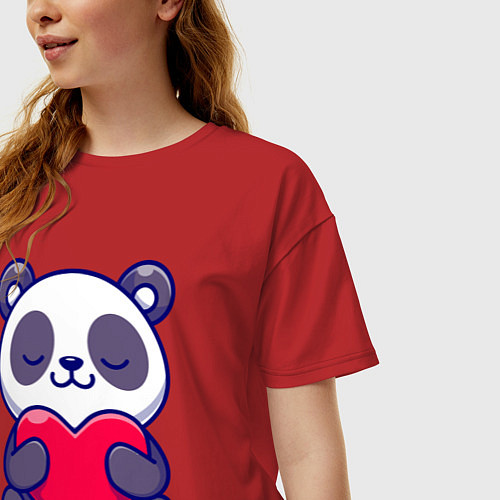 Женская футболка оверсайз Панда и сердечко / Красный – фото 3