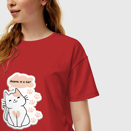 Женская футболка оверсайз Карма это кот / Красный – фото 3