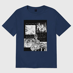 Футболка оверсайз женская Эйкити Онидзука коллаж, цвет: тёмно-синий