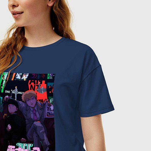Женская футболка оверсайз Аратака Рэйгэн Моб Психо 100 / Тёмно-синий – фото 3