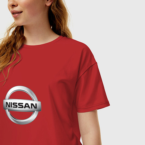 Женская футболка оверсайз Nissan logo / Красный – фото 3