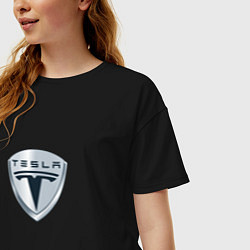Футболка оверсайз женская Tesla logo, цвет: черный — фото 2