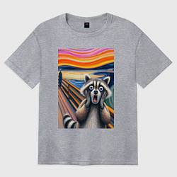 Футболка оверсайз женская Енот кричит - мем нейросеть, цвет: меланж