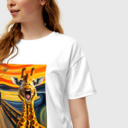 Футболка оверсайз женская Жираф кричит - мем нейросеть, цвет: белый — фото 2