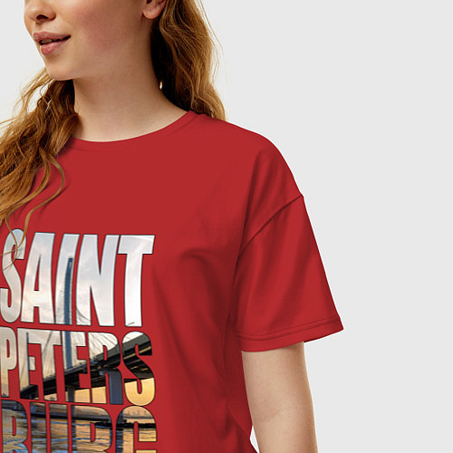 Женская футболка оверсайз Санкт-Петербург вантовый мост / Красный – фото 3