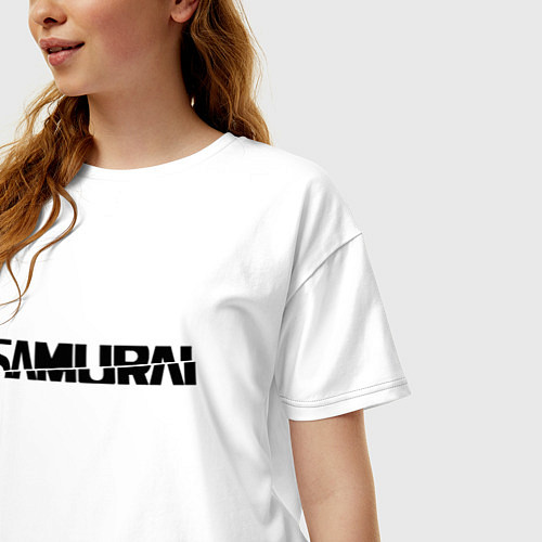 Женская футболка оверсайз Киберпанк - черная надпись Samurai / Белый – фото 3