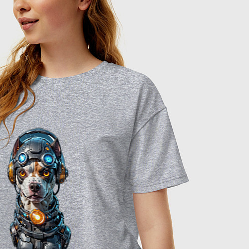 Женская футболка оверсайз Собака одета в футуристический скафандр / Меланж – фото 3
