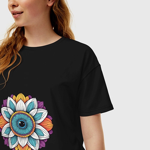 Женская футболка оверсайз Мандала цветок с глазом / Черный – фото 3