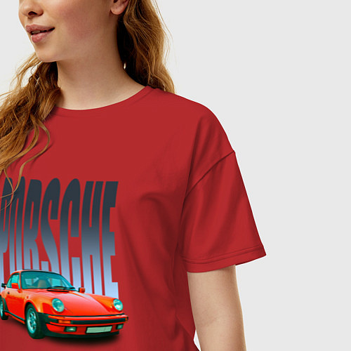 Женская футболка оверсайз Порше 911 немецкий спорткар / Красный – фото 3