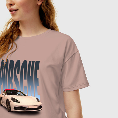 Женская футболка оверсайз Porsche 911 Turbo винтажный немецкий автомобиль / Пыльно-розовый – фото 3