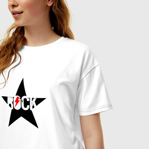 Женская футболка оверсайз Rock star in black red / Белый – фото 3