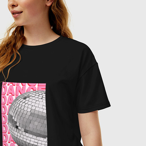 Женская футболка оверсайз Ретро диско шар dance / Черный – фото 3