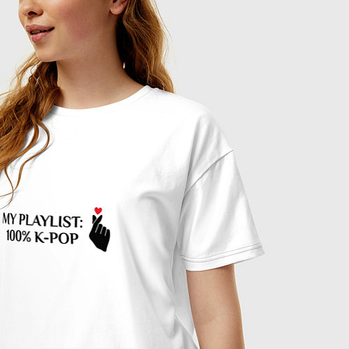 Женская футболка оверсайз Мой плейлист на 100 процентов к-поп / Белый – фото 3