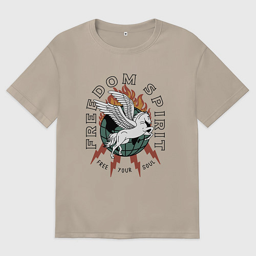 Женская футболка оверсайз Свободный дух арт / Миндальный – фото 1