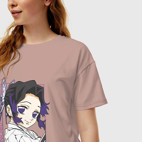 Женская футболка оверсайз Клинок рассекающий демонов Шинобу Кочо портрет / Пыльно-розовый – фото 3