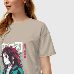 Футболка оверсайз женская Тандзиро с длинными волосами Клинок рассекающий де, цвет: миндальный — фото 2