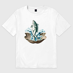Футболка оверсайз женская Рыба-венера в ракушке, цвет: белый