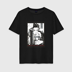 Футболка оверсайз женская Тандзиро и Незуко Клинок рассекающий демонов kimet, цвет: черный