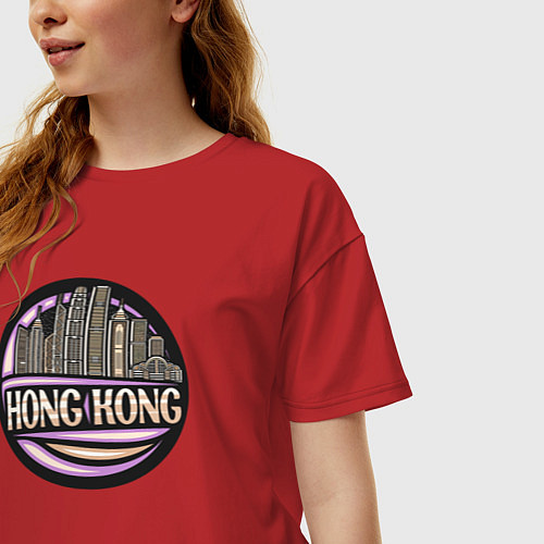 Женская футболка оверсайз Район Гонконг / Красный – фото 3