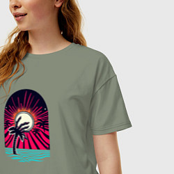 Футболка оверсайз женская Ретро пальма с рукой зомби, цвет: авокадо — фото 2