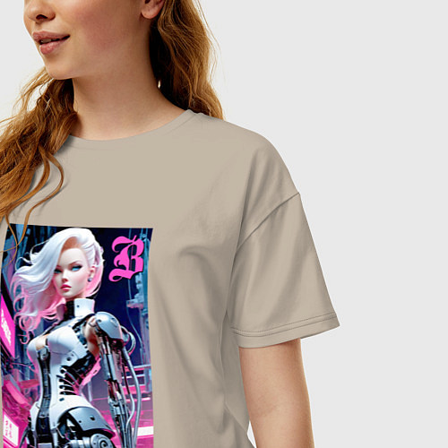 Женская футболка оверсайз Pretty Barbie blond - cyberpunk ai art / Миндальный – фото 3