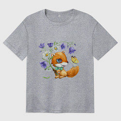 Футболка оверсайз женская Лисёнок с колокольчиками, цвет: меланж