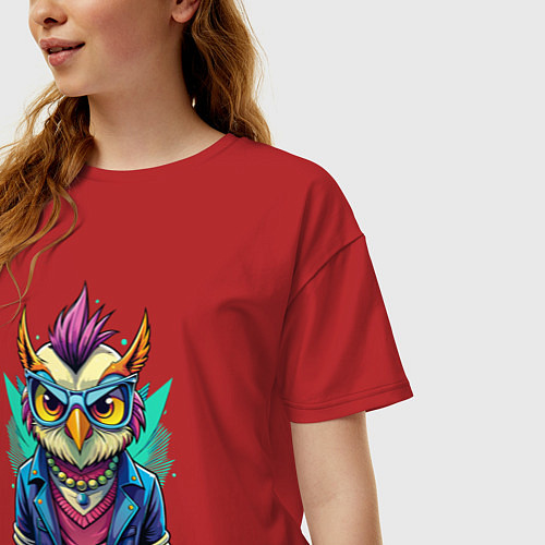 Женская футболка оверсайз Стильная модная сова / Красный – фото 3