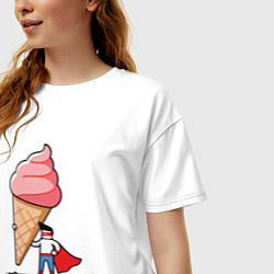 Футболка оверсайз женская Забавный супермен держит огромный рожок мороженого, цвет: белый — фото 2