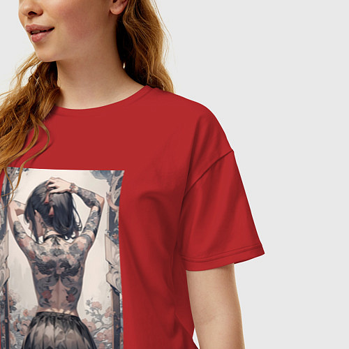 Женская футболка оверсайз Татуированная спина девушки / Красный – фото 3
