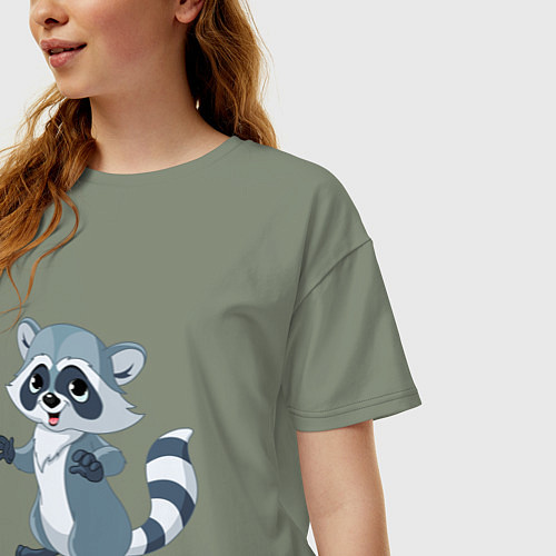 Женская футболка оверсайз Классный серый енот / Авокадо – фото 3